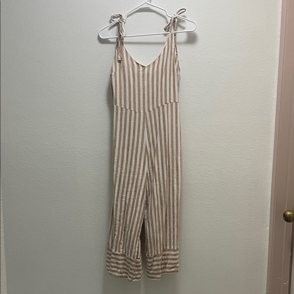 Everly Cream and White Striped Summer Jumpsuit
